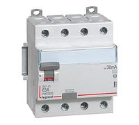 Legrand 411662E, interrupteur différentiel, 4P, 63 A, sensibilité de 30 mA, classe AC, DX3