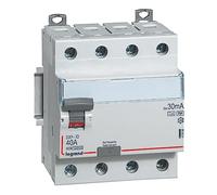 Legrand 411695 Interrupteur différentiel DX³-ID arrivée haute et départ bas à vis, 4P, 400V, 40A typeF, 30mA, 4 modules, Aluminium