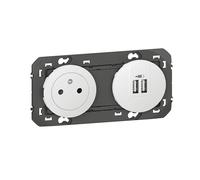 Prise électrique 2P+T Surface + chargeur 2 USB Type-A dooxie 3A précâblés finition blanc - 600342 - Legrand