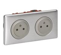 LEGRAND Celiane Double prise de courant avec terre précablée à encastrer aluminium