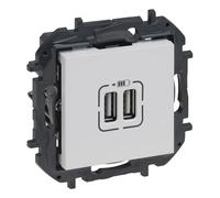 LEGRAND Chargeur double USB type A composable pour installation encastrée, gamme Niloé Step, couleur blanc, 398262B
