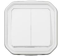 Legrand - Commande pour fonction double interrupteur ou va-et-vient 10A ou poussoir 10A étanche Plexo complet pour montage en apparent blanc