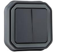 Legrand - Commande pour fonction double interrupteur ou va-et-vient 10A ou poussoir 10A étanche Plexo complet pour montage en encastré anthracite