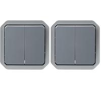 Legrand - Commande pour fonction double interrupteur ou va-et-vient 10A ou poussoir 10A étanche Plexo finition gris (Lot de 2)