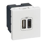 Prise double avec USB C et A, LEGRAND Mosaic, blanc
