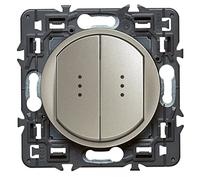 Legrand - Double interrupteur témoin (voyant fourni) Céliane Soft - 10A - Titane