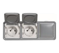 Legrand Prises de courant Plexo 2x2P+T avec obturateurs horizontaux gris