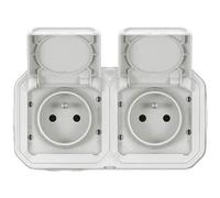 LEGRAND - Prise Etanche Double IP55 avec Terre Plexo - Prise 2P+T 16A Complète avec Volet - Pour Pose en Apparent - Montage Horizontal - Fabriqué En France - Blanc