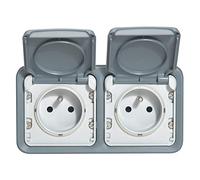 Legrand - Double prise de courant avec terre Plexo apparent horizontal - Gris