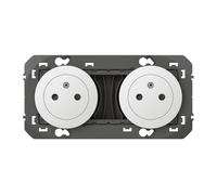 LEGRAND Double prise de courant, Dooxie, blanc brillant, 2x2P+T, 16A 250V | 2 prises 2P+T, encastré, blanc brillant, 16A 250V, bornes automatiques, précâblée, protection enfant