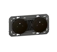 LEGRAND Double prise de courant, Dooxie, noir, encastrée, 2x2P+T, 16A | 2 prises 2P+T, encastré, noir mat, 16A 250V, bornes automatiques, précâblée, éclips de protection enfants