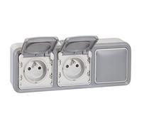 Legrand - Double prise de courant + obturateur Plexo complet apparent - Gris