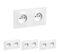 LEGRAND | Double Prise De Courant Précâblée Neptune, Installation Facile Sans Outil, Éclips De Protection Pour Enfants, Appareil Complet Prêt À Installer (Lot de 4)