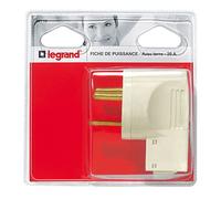 Legrand - Fiche de puissance mâle 20A -sortie câble par dessous -2 broches -blister -blanc