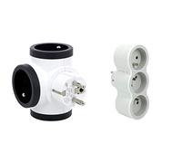 Legrand - Fiche multiprise rotative avec 3 prises latérales avec terre - blanc et gris foncé & Fiche multiprise avec 3 prises frontales avec terre - blanc et gris clair