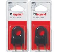 Legrand - Fiche plate mâle sans terre plastique - avec anneau extraction - blister - noir (Lot de 2)