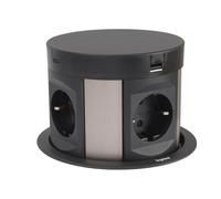 LEGRAND, Incara Tower 120 654982 Prise encastrable avec système de levage Multiprise de table, 2 ports USB-A, 2 ports USB-C, 4 prises, 2 fiches P+E, profondeur d'encastrement : 181,7 mm, 250 V, 15 W,