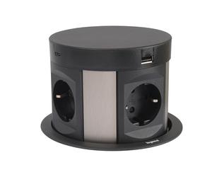 LEGRAND, Incara Tower 120 654982 Prise encastrable avec système de levage Multiprise de table, 2 ports USB-A, 2 ports USB-C, 4 prises, 2 fiches P+E, profondeur d'encastrement : 181,7 mm, 250 V, 15 W,