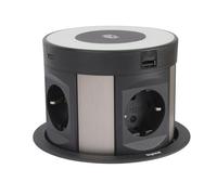 LEGRAND, Incara Tower 120 654983 Prise encastrable avec système de levage, multiprise de table, 1 chargeur sans fil, 4 ports USB (A+C), 4 prises, 2P+E, profondeur d'encastrement : 181,7 mm, 250 V,