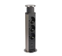 LEGRAND, Incara Tower 60 654974 Prise encastrable avec système de Levage 2 x USB C), 3 x Prises, 2P+E, diamètre : 60 mm, Profondeur d'encastrement : 356,5 mm, 15 W, Aluminium/Noir
