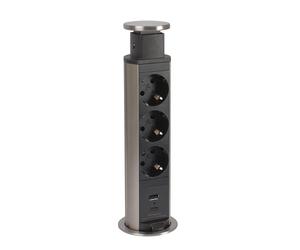 LEGRAND, Incara Tower 60 654974 Prise encastrable avec système de Levage 2 x USB C), 3 x Prises, 2P+E, diamètre : 60 mm, Profondeur d'encastrement : 356,5 mm, 15 W, Aluminium/Noir