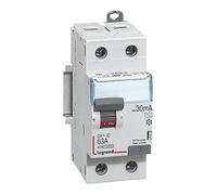 LEGRAND Interrupteur différentiel DX³-ID, 63A, 2P, type AC, 30mA, 230V | 2 pôles, 63A, 30mA, 230V, type AC, rail DIN, 2 modules, IP20, arrivée haute sortie basse, sans halogène