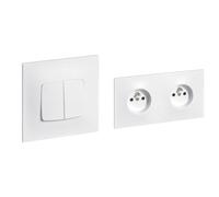 LEGRAND - Interrupteur Double ou Va-et-vient Neptune 10A - Commande d'Éclairage Monobloc & Prise Electrique Double 16A Précâblée avec Terre Neptune - Prise 2P+T à Fixation à Vis