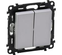 Legrand Interrupteur double Valena Life 6A aluminium (752318), Bouton + interrupteur, Argent