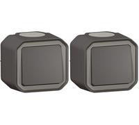 LEGRAND - Interrupteur Mural Etanche Simple ou Va-et-vient 10A Plexo - Commande d'Éclairage Complète Prête à Installer - Pose en Apparent - Fabriqué En France - Anthracite (Lot de 2)