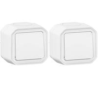 LEGRAND - Interrupteur Mural Etanche Simple ou Va-et-vient 10A Plexo - Commande d'Éclairage Complète Prête à Installer - Pose en Apparent - Fabriqué En France - Blanc (Lot de 2)