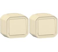 LEGRAND - Interrupteur Mural Etanche Simple ou Va-et-vient 10A Plexo - Commande d'Éclairage Complète Prête à Installer - Pose en Apparent - Fabriqué En France - Sable, Beige (Lot de 2)