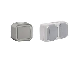 LEGRAND - Interrupteur Mural Etanche Simple ou Va-et-vient 10A Plexo - Commande d'Éclairage & SIEMENS - Étanche Double Prise 2P+T gris