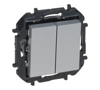 LEGRAND Interrupteur ou commutateur double composable 10AX pour installation encastrée, gamme Niloé Step, couleur aluminium, 398228B