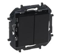 LEGRAND Interrupteur ou commutateur double composable 10AX pour installation encastrée, gamme Niloé Step, couleur anthracite, 398228B