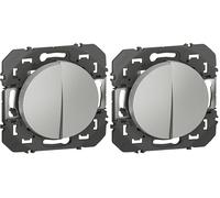 Legrand - Interrupteur ou va-et-vient 10AX + bouton poussoir 6A dooxie - finition alu (Lot de 2)