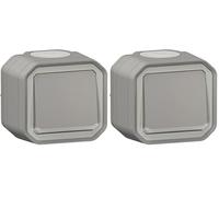 Legrand - Interrupteur ou va-et-vient lumineux étanche Plexo 10A livré complet avec voyant pour montage en apparent gris (Lot de 2)