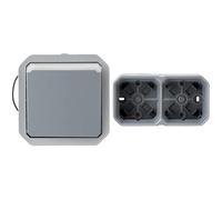 LEGRAND - Interrupteur ou va-et-vient lumineux Plexo composable - gris avec Boîtier apparent 2 postes Plexo horizontal ou vertical - gris