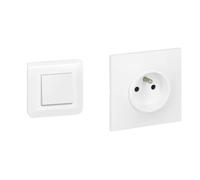 Legrand - Interrupteur ou va-et-vient Mosaic 10A blanc complet avec plaque et fixation à vis & Prise Electrique Murale avec Terre Neptune - Prise 2P+T Monobloc - Fixation à Griffes/Vis - Blanc