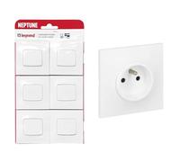 LEGRAND - Interrupteur ou Va-et-vient Neptune 10A - Commande d'Éclairage Monobloc - Prêt à Installer & Prise Electrique Murale avec Terre Neptune - Prise 2P+T Monobloc - Fixation à Griffes/Vis