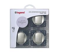 LEGRAND - Interrupteur Simple ou Va-et-vient Doigt Large Céliane Soft - 10A - Commande d'Eclairage - Prêt à Installer - Titane - Fabriqué En France - Lot de 4