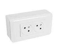 LEGRAND Kit double prise de courant Mosaic, saillie, blanc, 16A 250V | Double prise 2x2P+T, saillie, blanc brillant, 16A 250V, prises 45°, protection enfant, IK07, bornes automatiques