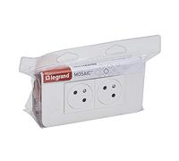 LEGRAND Kit double prise Mosaic encastré blanc IP40 16A 250V | 2 prises 2P+T, encastré, blanc RAL9003, 16A 250V, prises inclinées 45°, protection enfant, IK07, bornes automatiques à levier