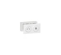 LEGRAND Kit prise 2P+T + 2 USB, Dooxie, blanc, encastré, 16A 250V | 2 ports USB-A 3A 15W, 1 prise 2P+T, blanc brillant, encastré, protection enfant, kit complet avec cadre saillie
