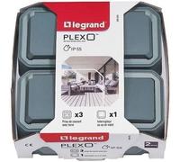 LEGRAND Lot de 1 interrupteur ou va-et-vient et 3 prises de courant étanches Plexo - Gris