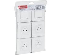 Lot de 4 prises de courant 2P+T 16A + 2 va-et-vient 10A complet Mosaic - Blanc