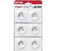 Legrand Prise électrique murale Neptune – 2P+T 16A monobloc fixation griffes/vis – blanc lot de 6
