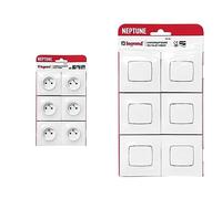 Legrand - Lot de 6 prises de courant avec terre Neptune - Blanc & - Lot de 6 interrupteurs ou va-et-vient Neptune - Blanc