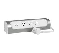 Legrand – Multiprise d'angle 3 prises (terre) + USB-C + USB-A – Cordon 1 m – Blanc/Alu