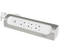 LEGRAND, Multiprise d'angle coudée à 45°, 3 Prises, Port USB-A et USB-C, 3000 mA - 5,0 V - 15 W Max, Montage Mural et sur Table, Longueur du câble 1m, Ultra Blanc/Aluminium