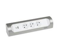 Legrand – Multiprise d'angle à câbler – 3 prises (terre) + USB‑C + USB‑A – Blanc/Alu